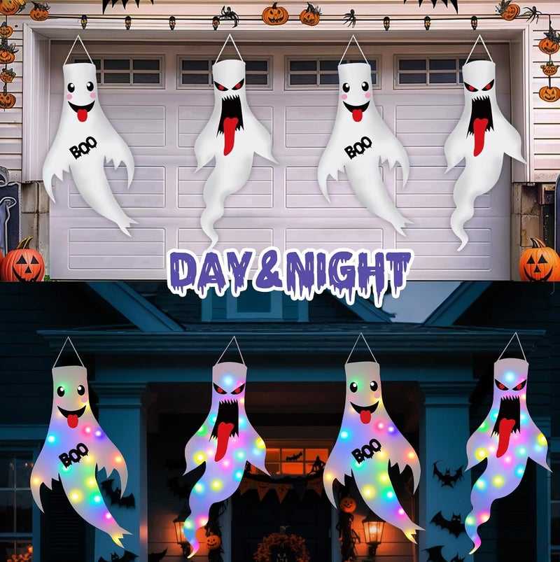 Tepoobea Halloween Decorations Outdoor Indoor, 2 Pack Light Up Ghost Decorations with LED Lights, Hanging Ghost Halloween Decor for Yard Porch Garden Lawn Party (1A-2Pack) - Image 5